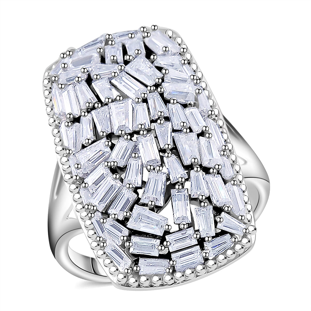Moissanite 2.65 ctw Cushion Shape Ring in Rhodium Over Sterling Silver (Size 6.0) image number 0