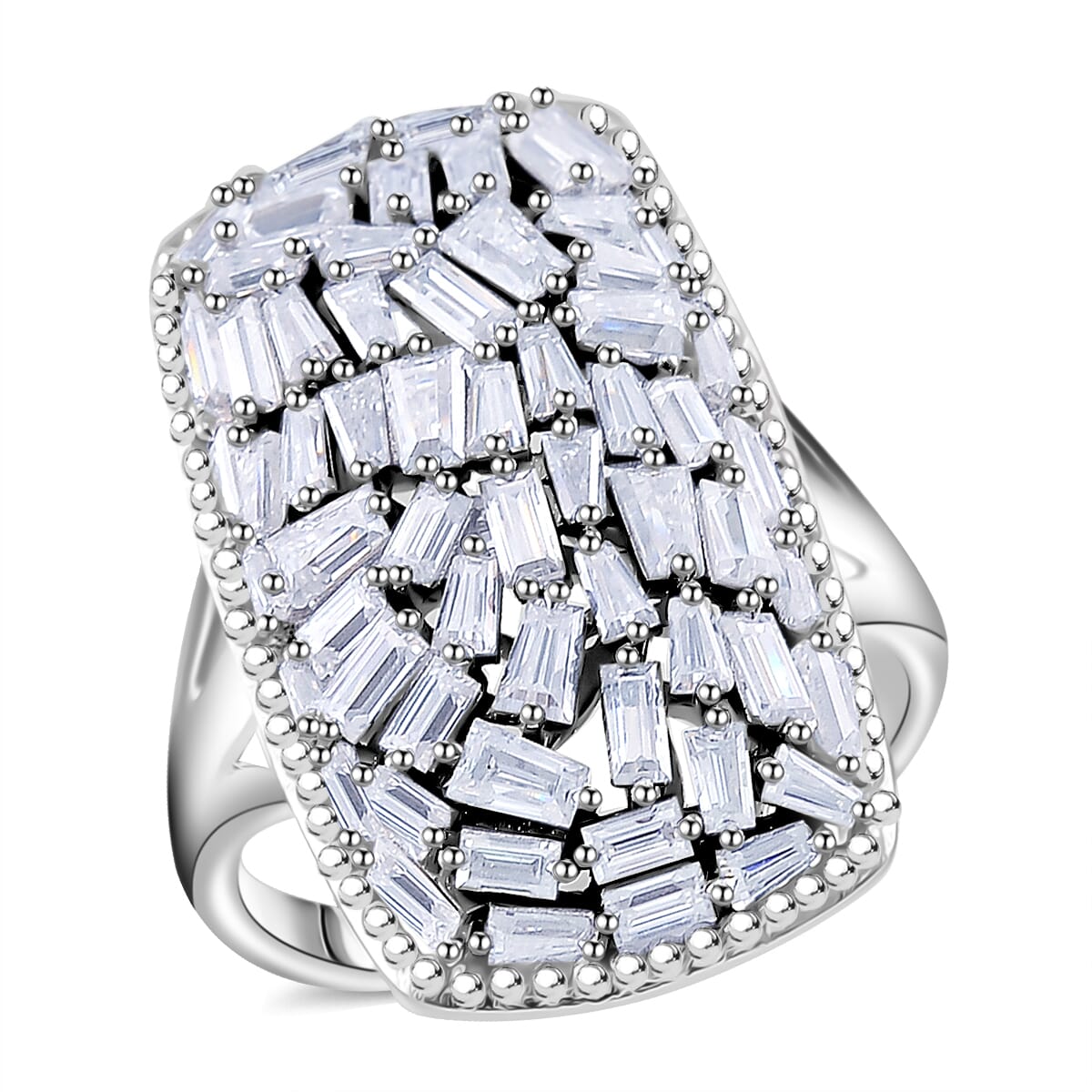 Moissanite 2.65 ctw Cushion Shape Ring in Rhodium Over Sterling Silver (Size 9.0) image number 0