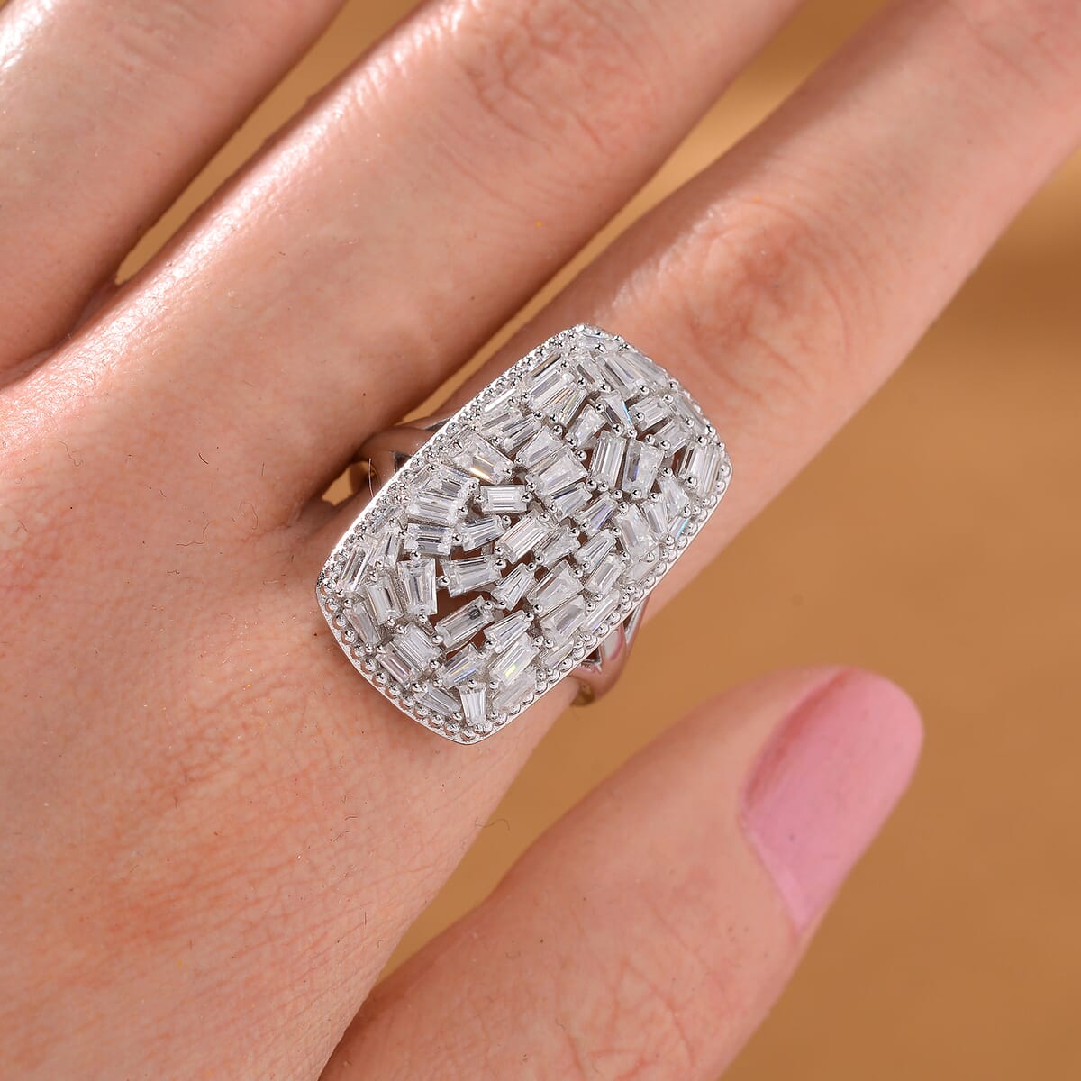 Moissanite 2.65 ctw Cushion Shape Ring in Rhodium Over Sterling Silver (Size 9.0) image number 1