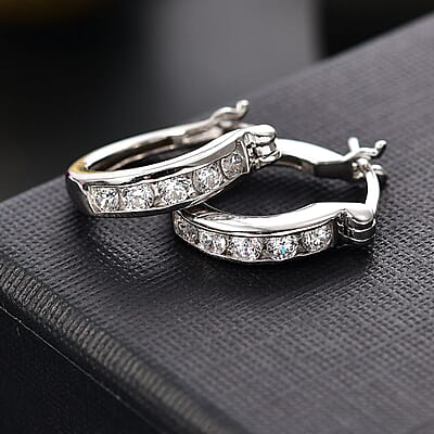 J Francis Embellished with Zirconia by Swarovski 1.20 ctw Earrings in Rhodium Over Sterling Silver
