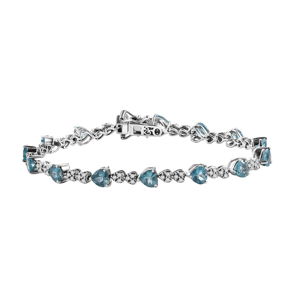 GP Amore Collection Blue Apatite and White Zircon 7.70 ctw Eternal Love Bracelet in Rhodium Over Sterling Sil (7.25 In)  image number 0