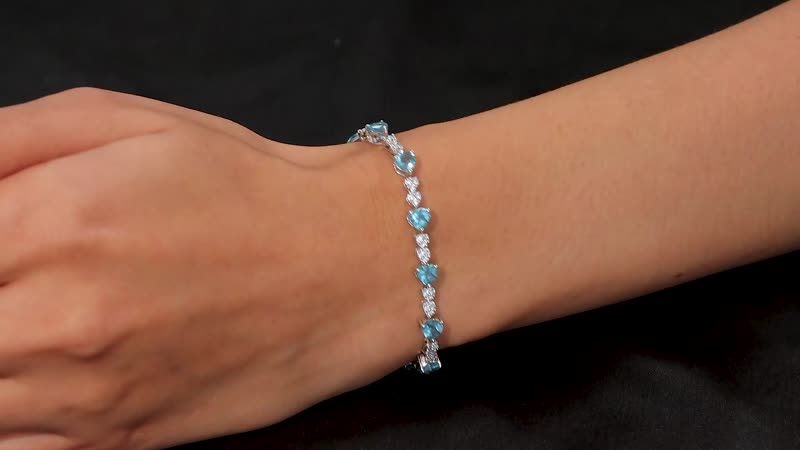 GP Amore Collection Blue Apatite and White Zircon 7.70 ctw Eternal Love Bracelet in Rhodium Over Sterling Sil (7.25 In)