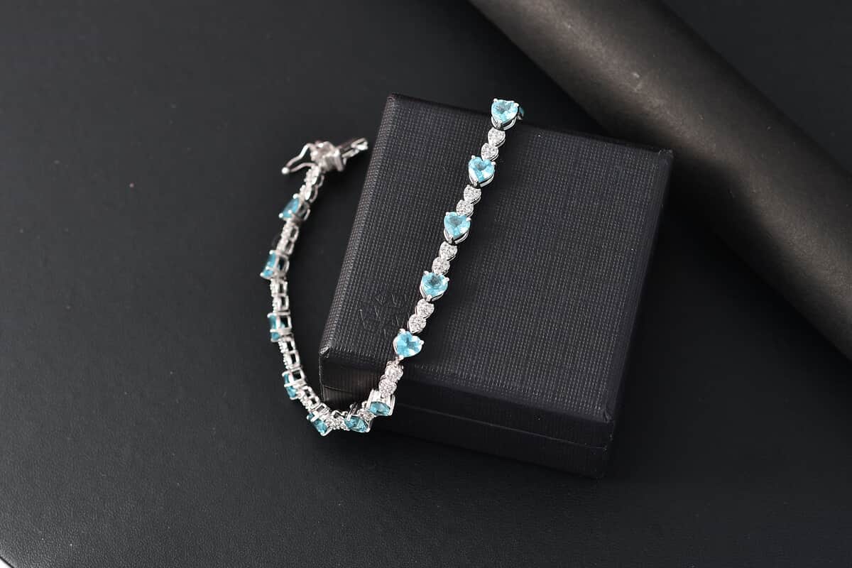 GP Amore Collection Blue Apatite and White Zircon 7.70 ctw Eternal Love Bracelet in Rhodium Over Sterling Sil (7.25 In)  image number 1