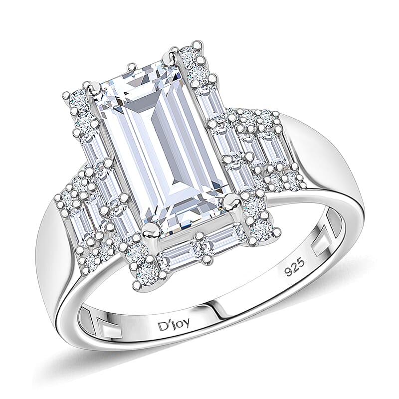 D'Joy Moissanite 4.00 ctw Radiant Majesty Ring in Rhodium Over Sterling Silver (Size 10.0)