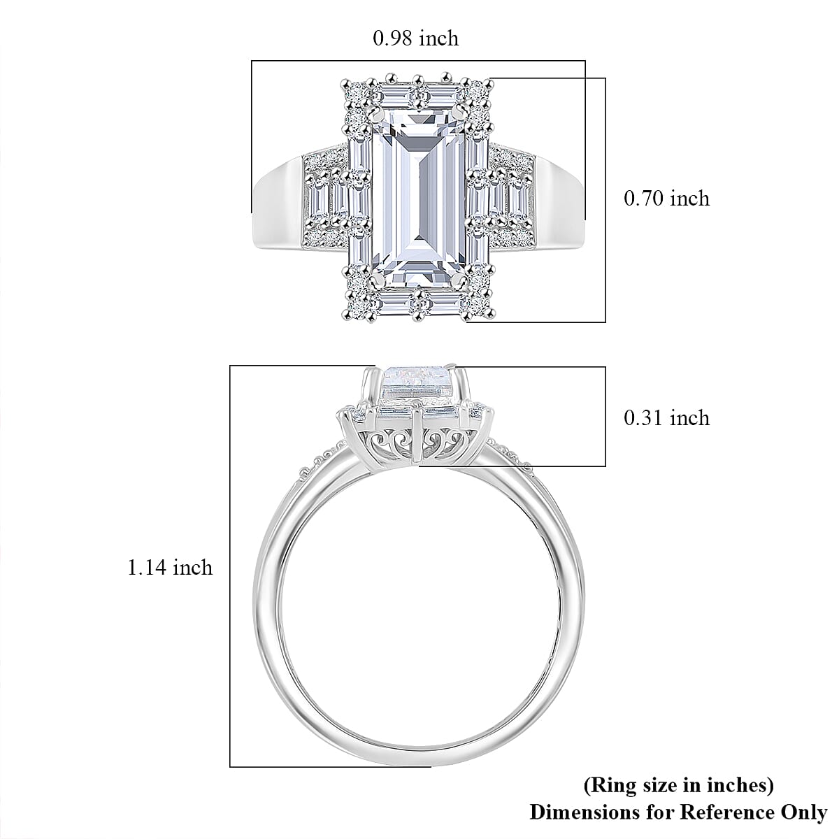 D'Joy Moissanite 4.00 ctw Radiant Majesty Ring in Rhodium Over Sterling Silver (Size 10.0)