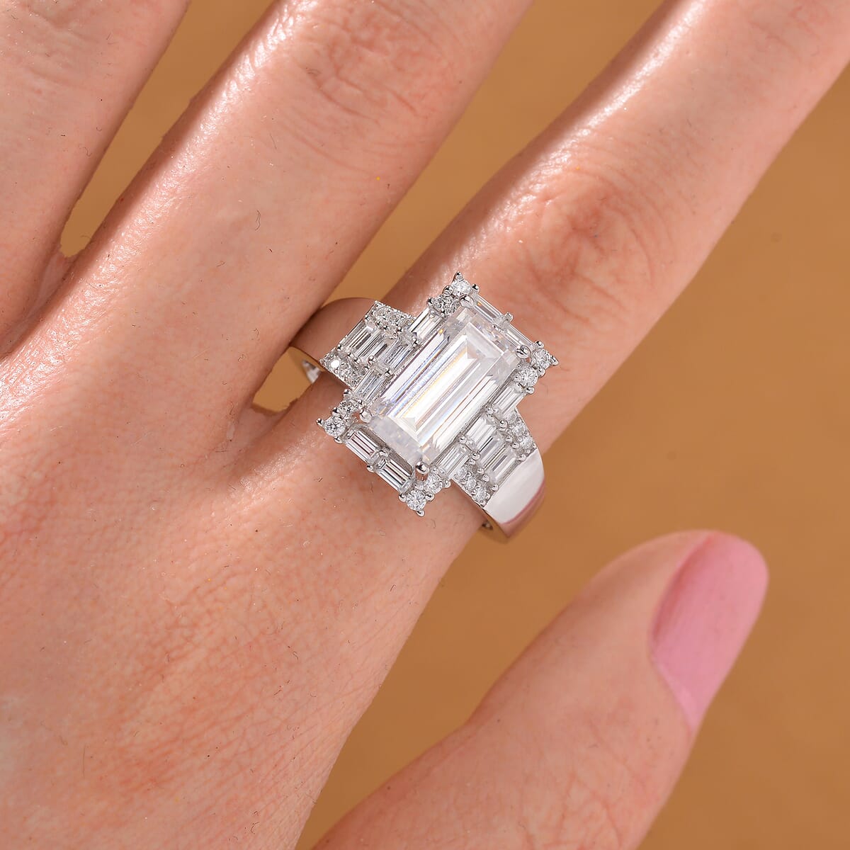 Moissanite 4.00 ctw Ring in Rhodium Over Sterling Silver (Size 8.0) image number 1