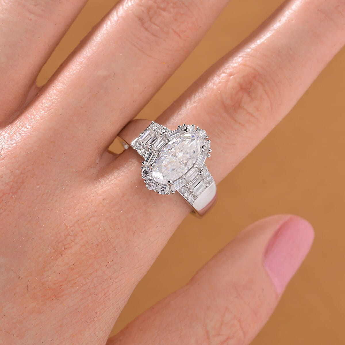 Moissanite 3.15 ctw Ring in Rhodium Over Sterling Silver (Size 9.0) image number 1