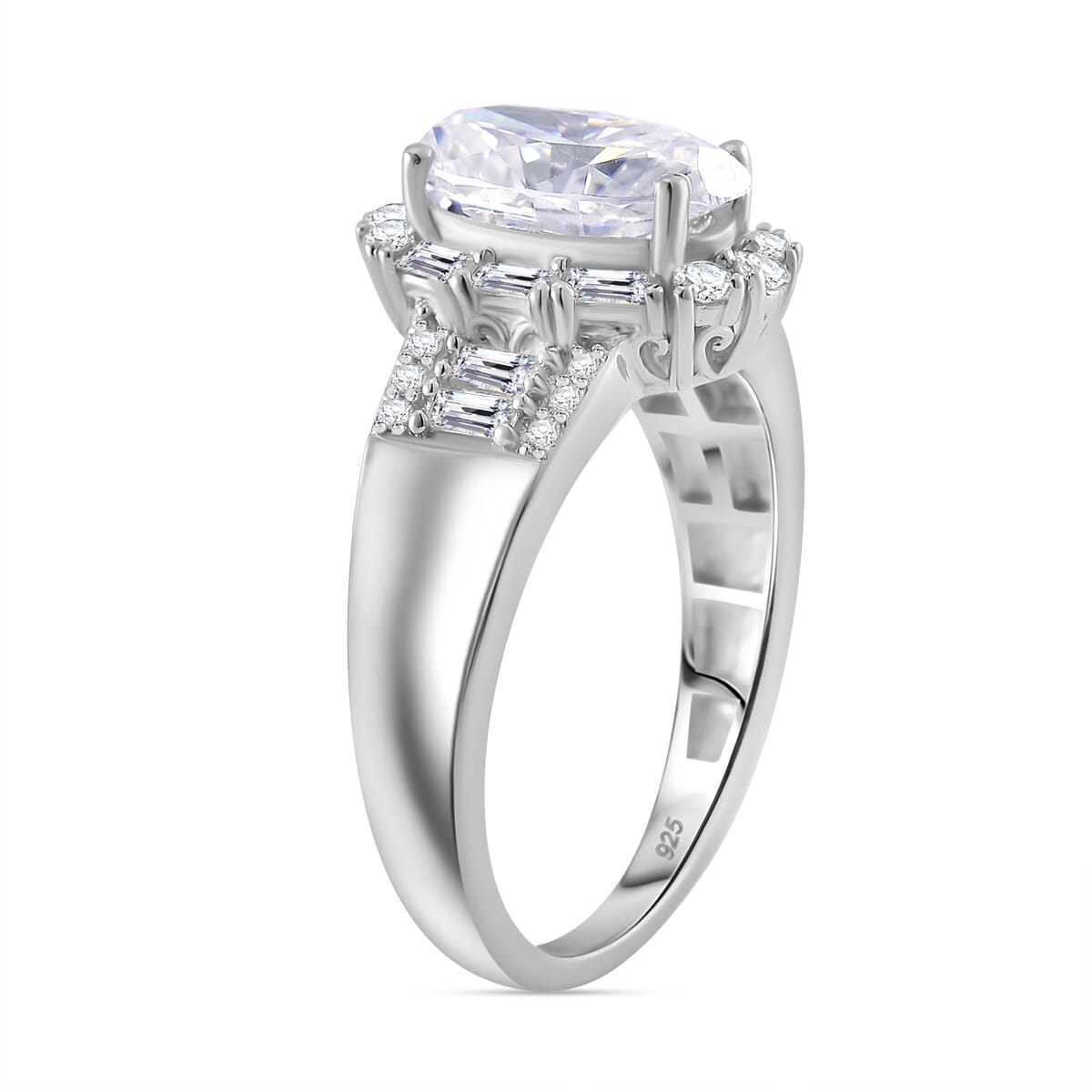 Moissanite 3.15 ctw Ring in Rhodium Over Sterling Silver (Size 9.0) image number 2