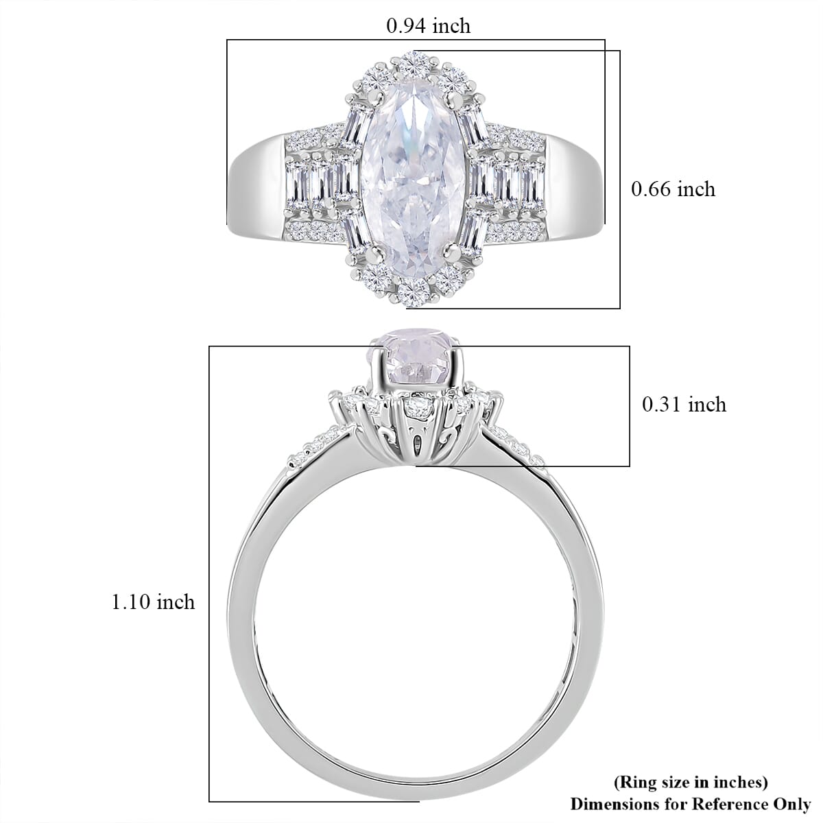 Moissanite 3.15 ctw Ring in Rhodium Over Sterling Silver (Size 9.0) image number 4