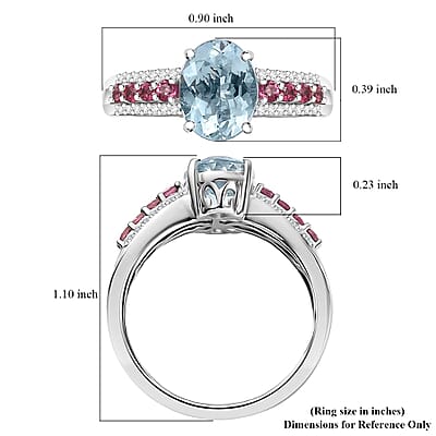 Luxoro Premium Santa Maria Aquamarine, Ouro Fino Rubellite and G-H I2 Diamond 2.00 ctw Ring in 10K White Gold (Size 11.0)