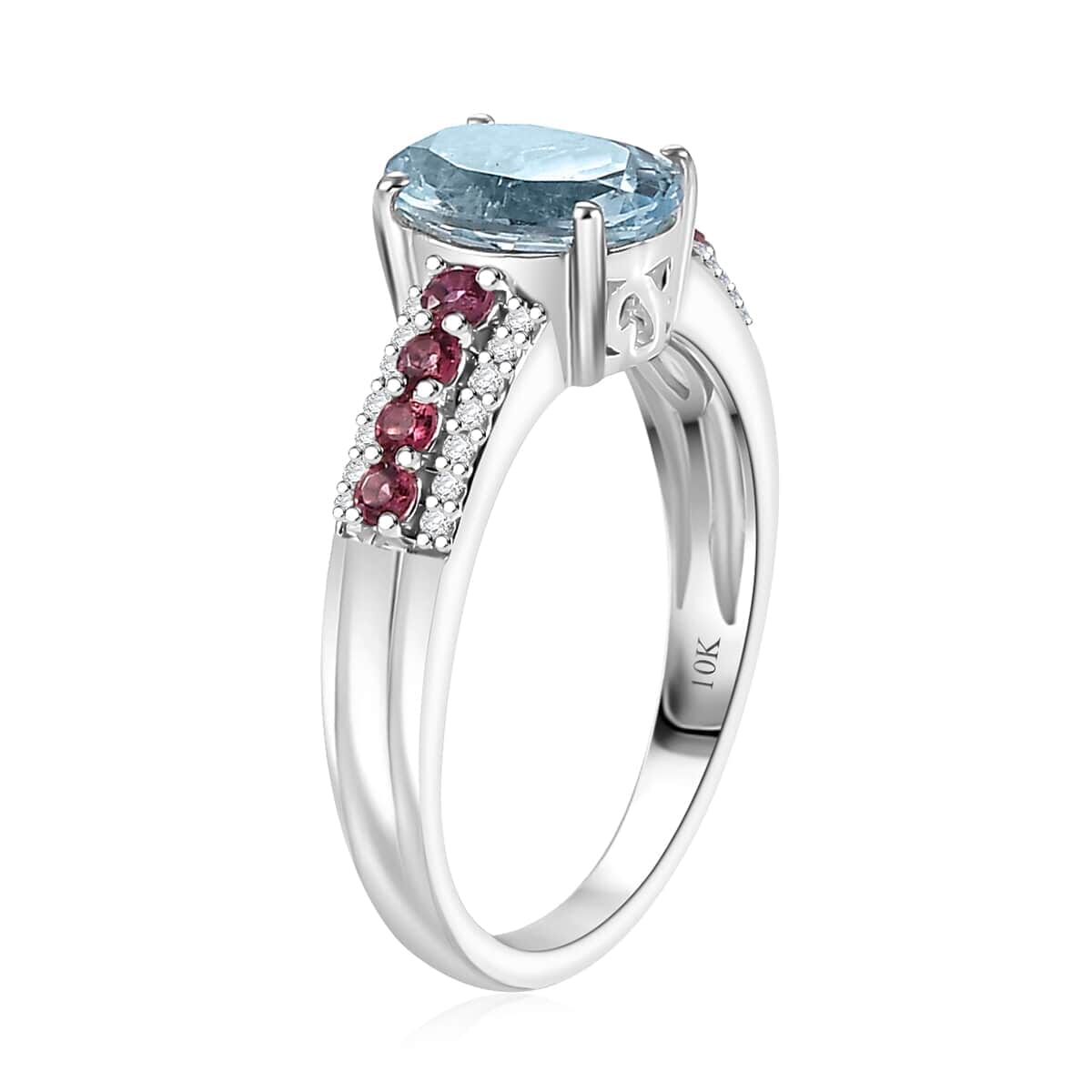 Luxoro Premium Santa Maria Aquamarine, Ouro Fino Rubellite and G-H I2 Diamond 2.00 ctw Ring in 10K White Gold (Size 11.5) image number 3