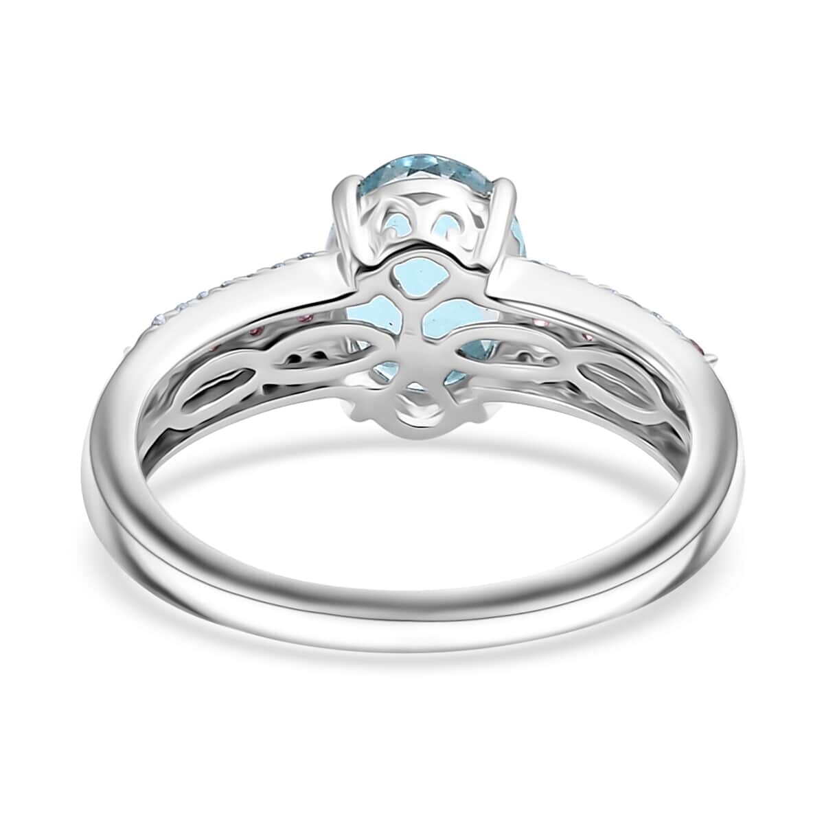 Luxoro Premium Santa Maria Aquamarine, Ouro Fino Rubellite and G-H I2 Diamond 2.00 ctw Ring in 10K White Gold (Size 11.5) image number 4