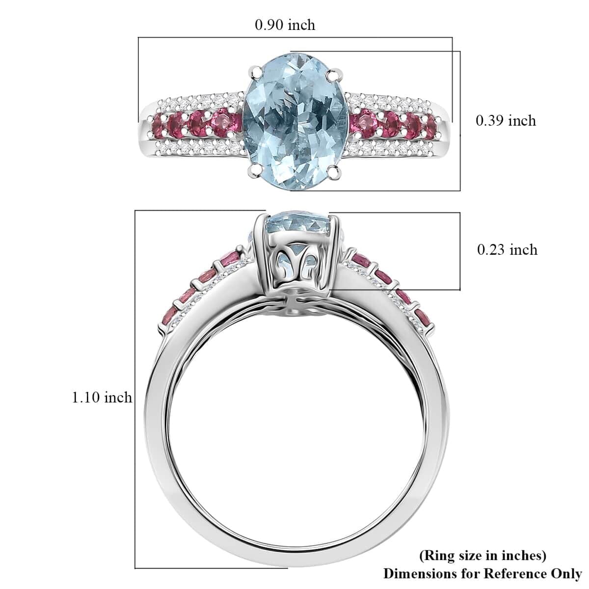 Luxoro Premium Santa Maria Aquamarine, Ouro Fino Rubellite and G-H I2 Diamond 2.00 ctw Ring in 10K White Gold (Size 11.5) image number 5