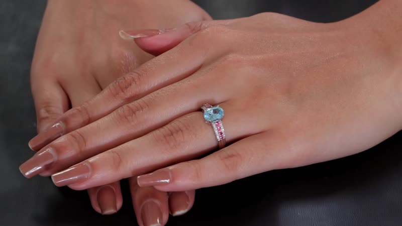 Luxoro 10K White Gold Premium Santa Maria Aquamarine, Ouro Fino Rubellite, Diamond (G-H, I2) Ring (Size 7.0) 2.00 ctw
