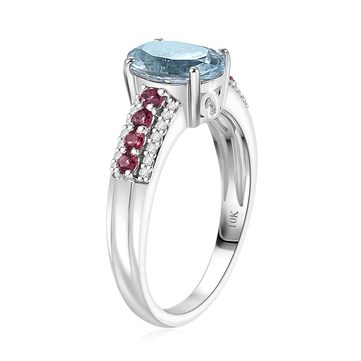 Luxoro Premium Santa Maria Aquamarine, Ouro Fino Rubellite and G-H I2 Diamond 2.00 ctw Ring in 10K White Gold (Size 7.0) (Del. In 10-12 Days) image number 3