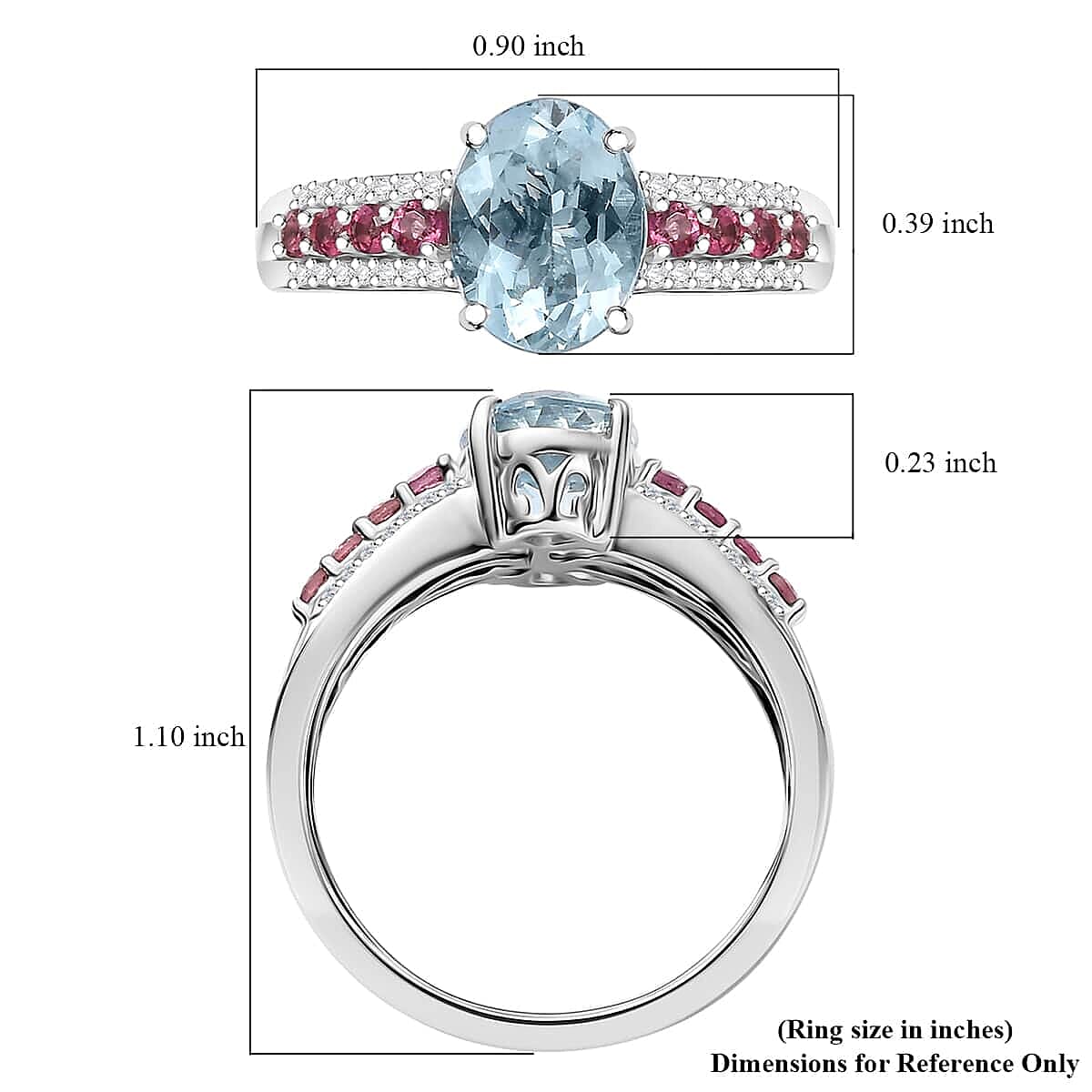 Luxoro Premium Santa Maria Aquamarine, Ouro Fino Rubellite and G-H I2 Diamond 2.00 ctw Ring in 10K White Gold (Size 9.5) image number 5