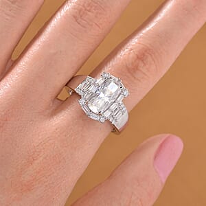 D'Joy Moissanite 3.35 ctw Radiant Majesty Ring in Rhodium Over Sterling Silver (Size 6.0)