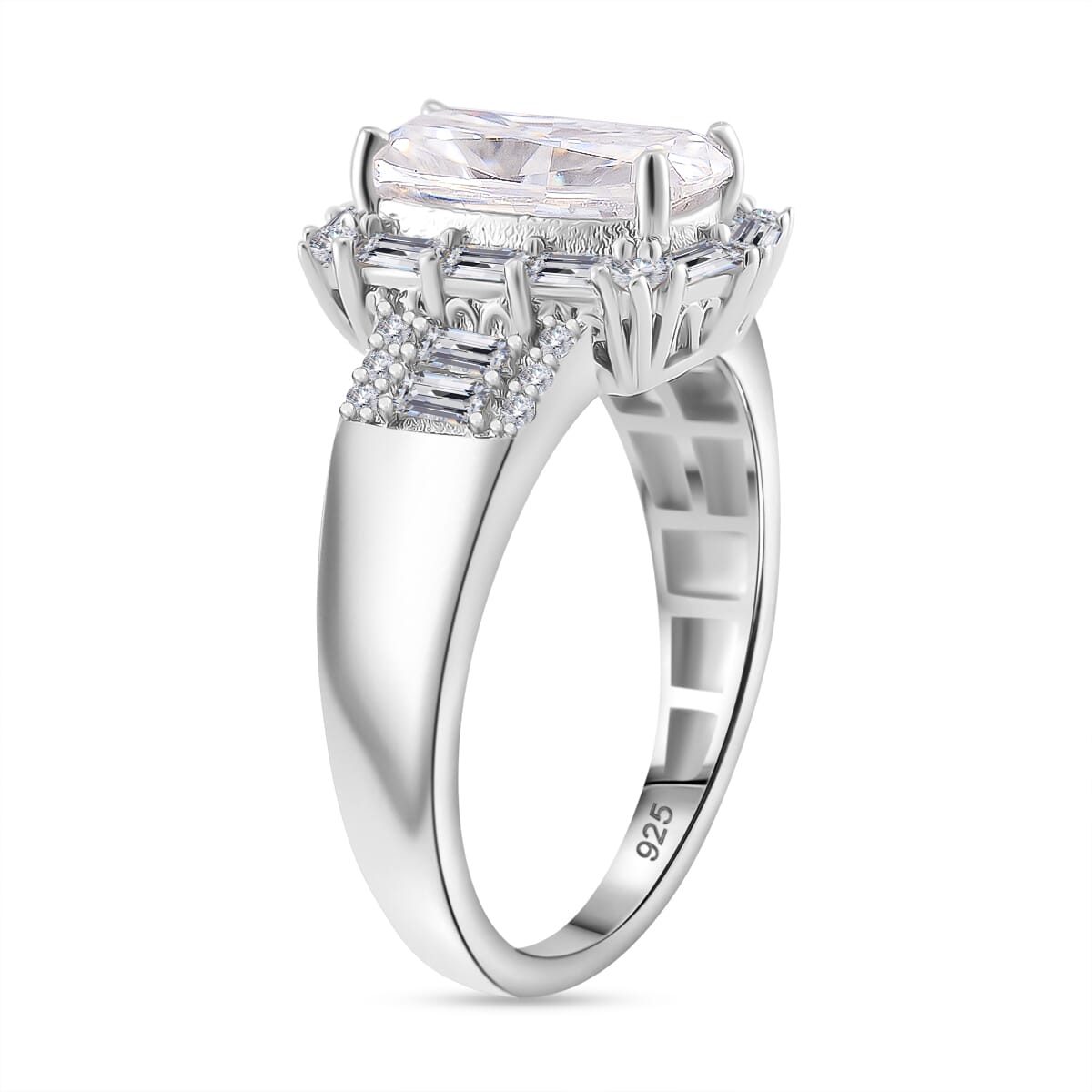 Moissanite 3.35 ctw Ring in Rhodium Over Sterling Silver (Size 6.0) image number 2