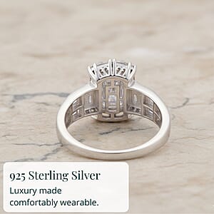 D'Joy Moissanite 3.35 ctw Radiant Majesty Ring in Rhodium Over Sterling Silver (Size 6.0)