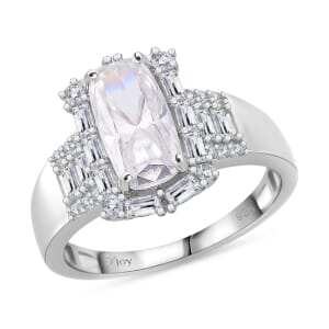 D'Joy Moissanite 3.35 ctw Radiant Majesty Ring in Rhodium Over Sterling Silver (Size 9.0)