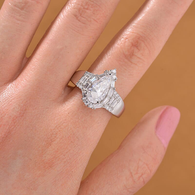D'Joy Moissanite 2.75 ctw Radiant Majesty Ring in Rhodium Over Sterling Silver (Size 9.0)
