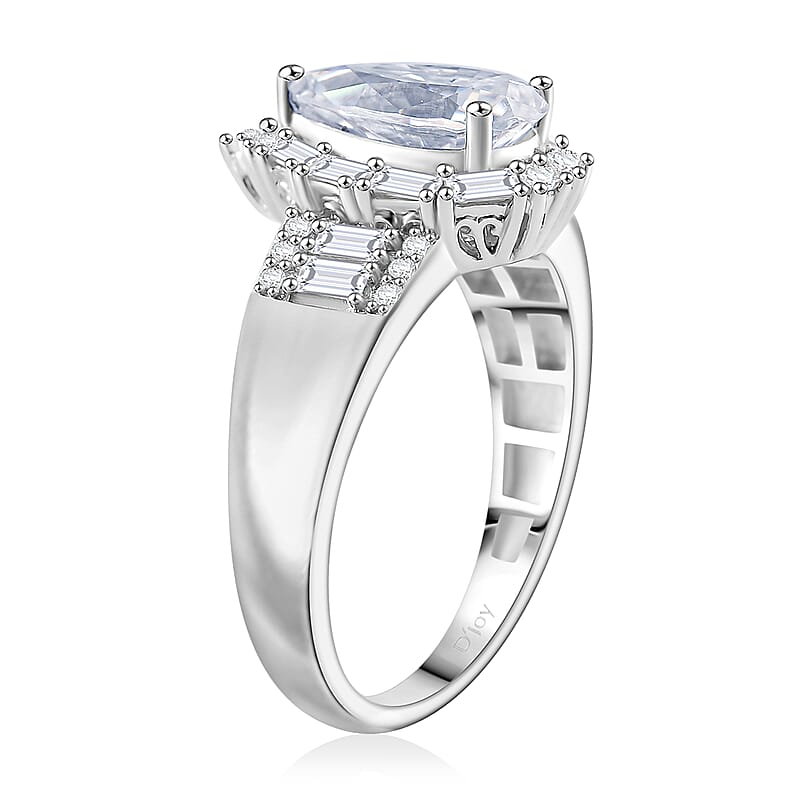 D'Joy Moissanite 2.75 ctw Radiant Majesty Ring in Rhodium Over Sterling Silver (Size 9.0)