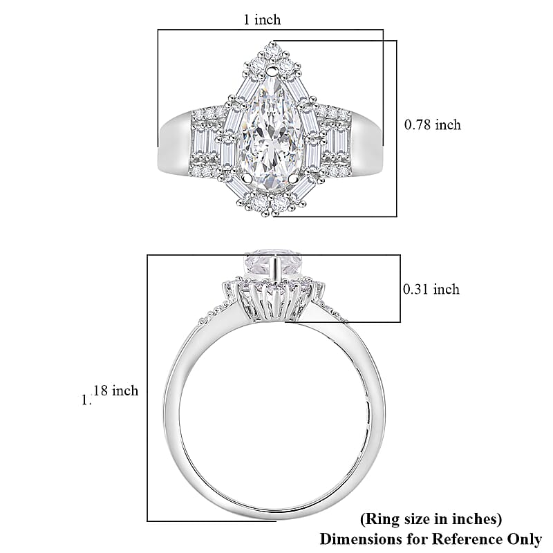 D'Joy Moissanite 2.75 ctw Radiant Majesty Ring in Rhodium Over Sterling Silver (Size 9.0)