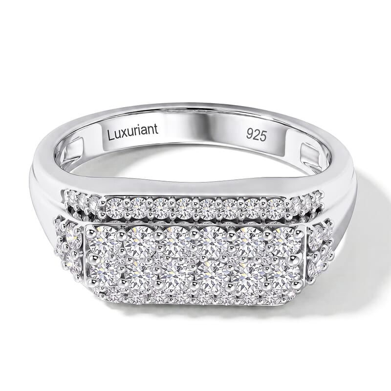 Luxuriant Lab Grown Diamond E-F VS 1.10 ctw Men's Ring in Rhodium Over Sterling Silver (Size 10.0)