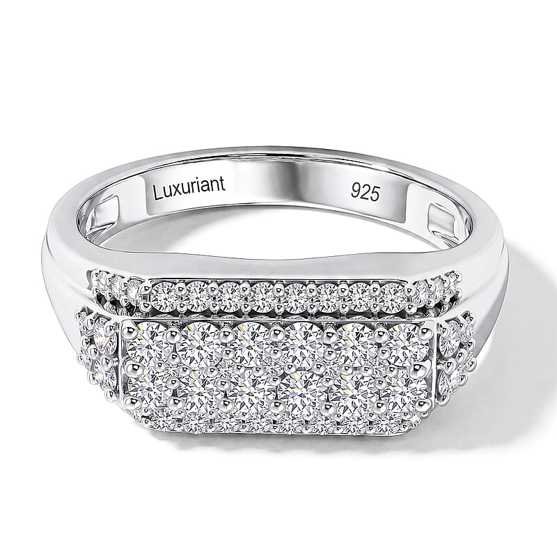 Luxuriant Lab Grown Diamond E-F VS 1.10 ctw Men's Ring in Rhodium Over Sterling Silver (Size 10.0)