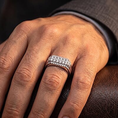 Luxuriant Lab Grown Diamond E-F VS 1.10 ctw Men's Ring in Rhodium Over Sterling Silver (Size 10.0)