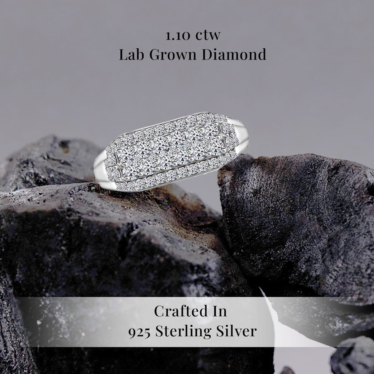 Luxuriant Lab Grown Diamond E-F VS 1.10 ctw Men's Ring in Rhodium Over Sterling Silver (Size 11.0) image number 2