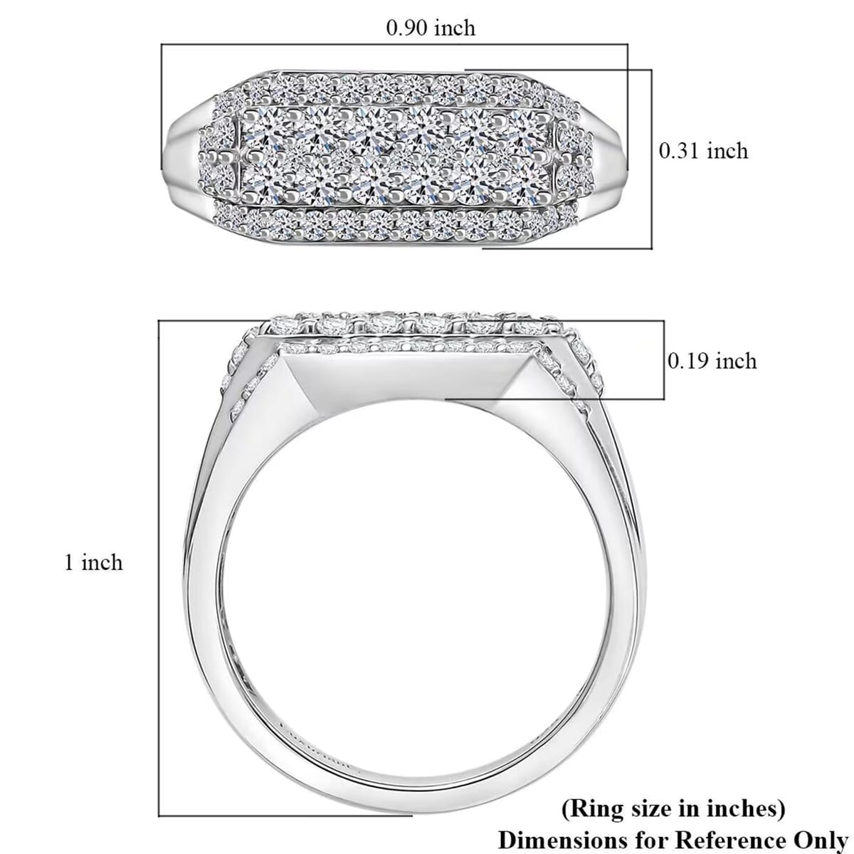 Luxuriant Lab Grown Diamond E-F VS 1.10 ctw Men's Ring in Rhodium Over Sterling Silver (Size 11.0) image number 8