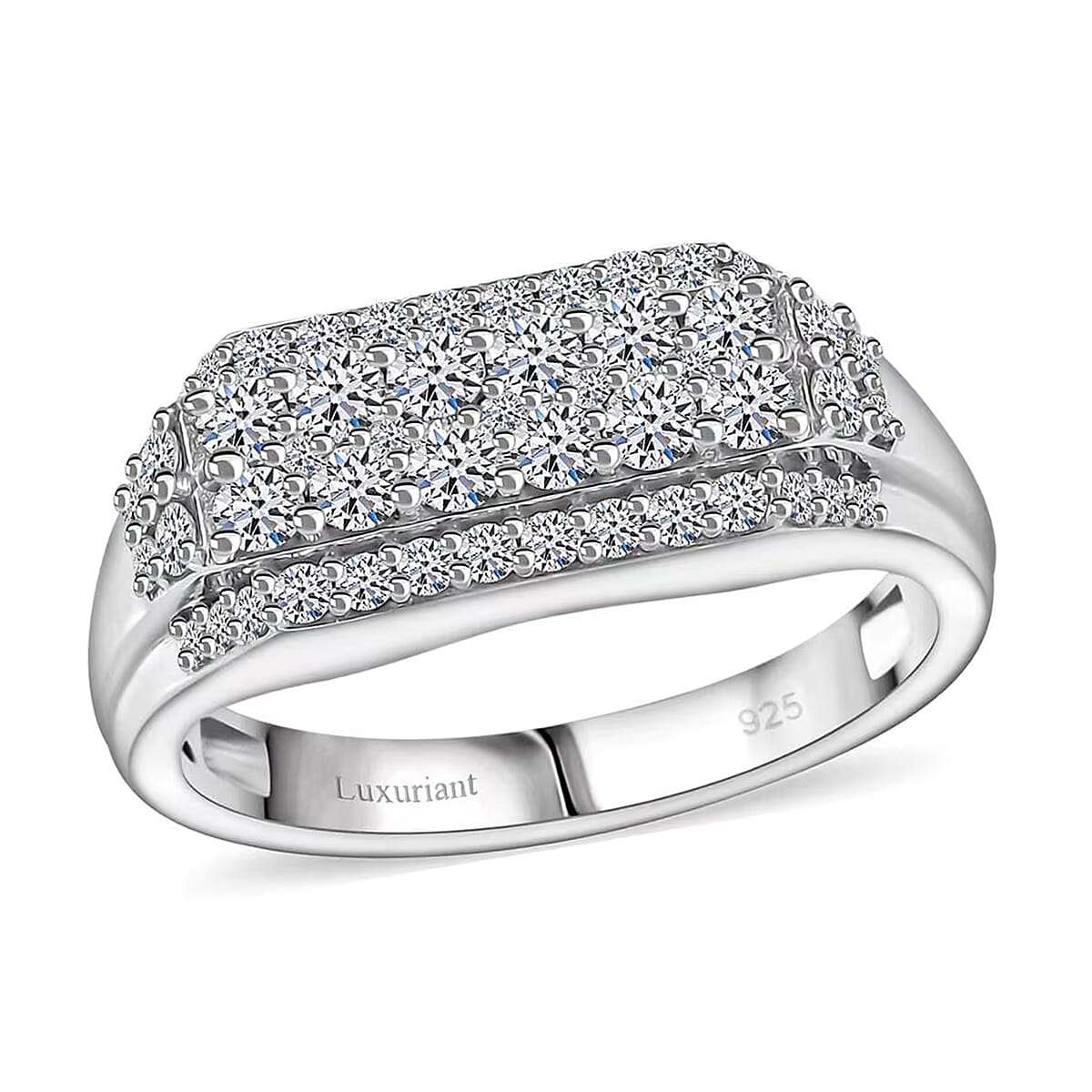 Luxuriant Lab Grown Diamond E-F VS 1.10 ctw Men's Ring in Rhodium Over Sterling Silver (Size 12.0) image number 0