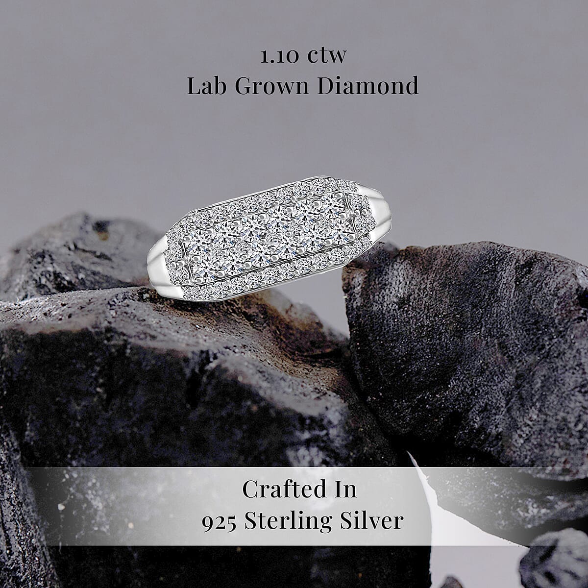 Luxuriant Lab Grown Diamond E-F VS 1.10 ctw Men's Ring in Rhodium Over Sterling Silver (Size 12.0) image number 2