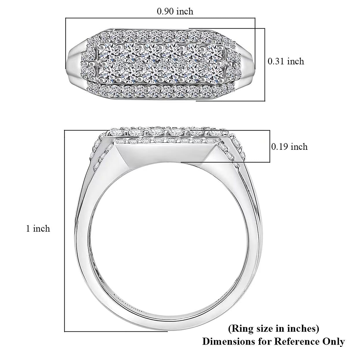 Luxuriant Lab Grown Diamond E-F VS 1.10 ctw Men's Ring in Rhodium Over Sterling Silver (Size 12.0) image number 8