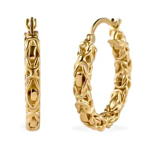 Byzantine Hoop Earrings in 14K Yellow Gold Over Sterling Silver 6 Grams 