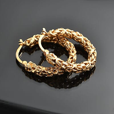 Byzantine Hoop Earrings in 14K Yellow Gold Over Sterling Silver 6 Grams 