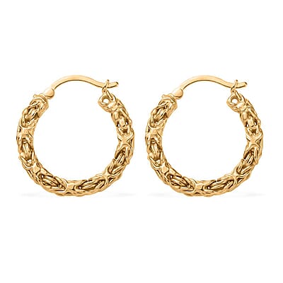 Byzantine Hoop Earrings in 14K Yellow Gold Over Sterling Silver 6 Grams 