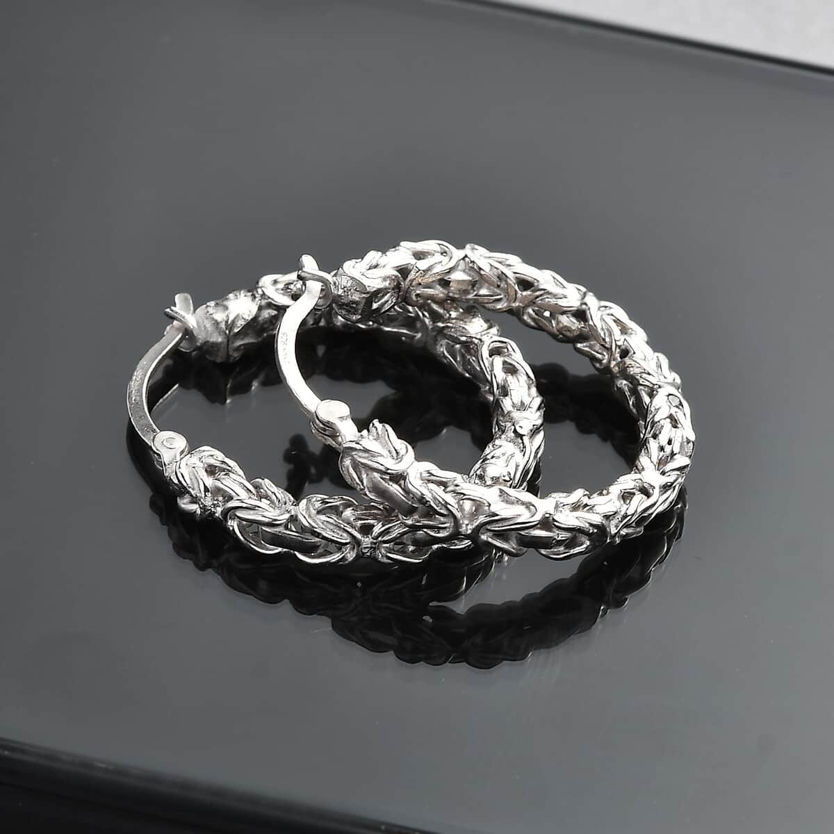 Byzantine Hoop Earrings in Platinum Over Sterling Silver 6 Grams image number 1