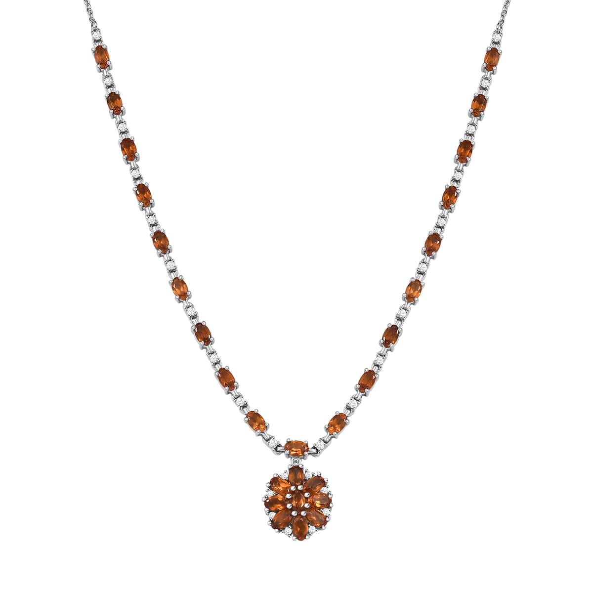 Ceylon Hessonite Garnet and White Zircon 8.90 ctw Necklace in Rhodium Over Sterling Silver 18 Inches image number 0