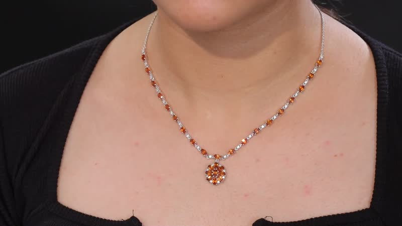 D'Joy Ceylon Honey Garnet, White Zircon Necklace in Rhodium Over Sterling Silver 8.90 ctw (18 Inches)