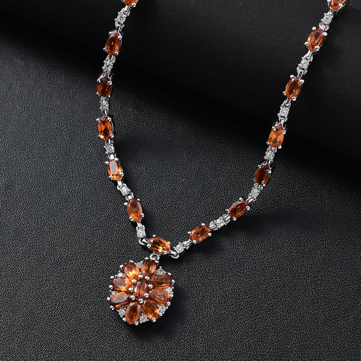 Ceylon Hessonite Garnet and White Zircon 8.90 ctw Necklace in Rhodium Over Sterling Silver 18 Inches image number 1