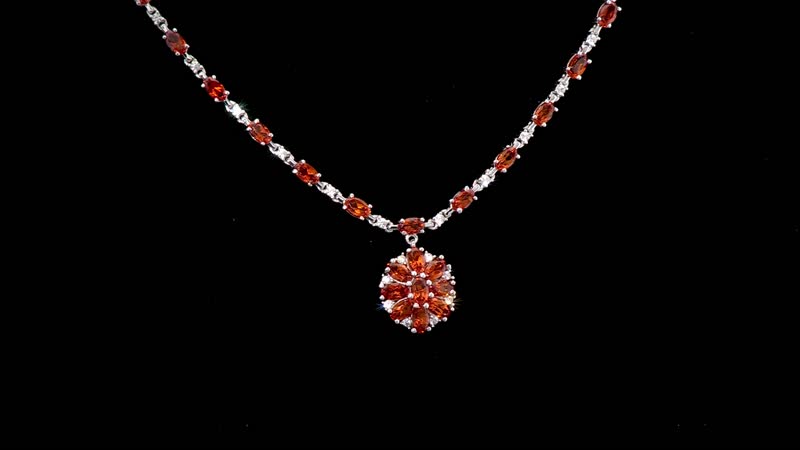 D'Joy Ceylon Honey Garnet, White Zircon Necklace in Rhodium Over Sterling Silver 8.90 ctw (18 Inches)