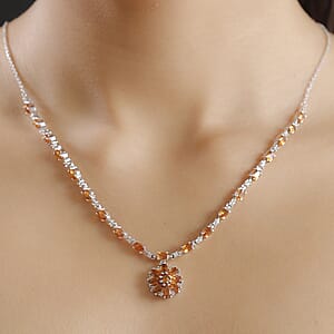 D'Joy Ceylon Honey Garnet, White Zircon Necklace in Rhodium Over Sterling Silver 8.90 ctw (18 Inches)
