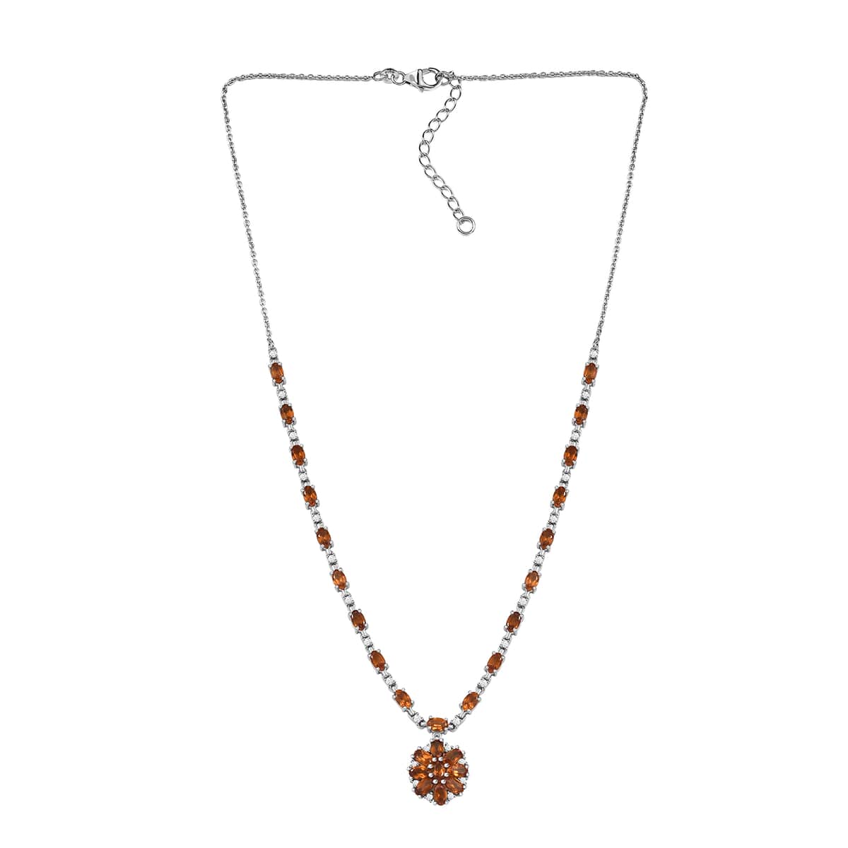 Ceylon Hessonite Garnet and White Zircon 8.90 ctw Necklace in Rhodium Over Sterling Silver 18 Inches image number 3