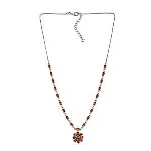 D'Joy Ceylon Honey Garnet, White Zircon Necklace in Rhodium Over Sterling Silver 8.90 ctw (18 Inches)