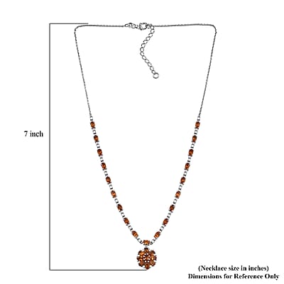 D'Joy Ceylon Honey Garnet, White Zircon Necklace in Rhodium Over Sterling Silver 8.90 ctw (18 Inches)