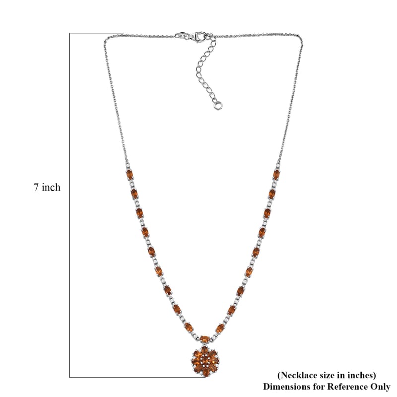 D'Joy Ceylon Honey Garnet, White Zircon Necklace in Rhodium Over Sterling Silver 8.90 ctw (18 Inches)