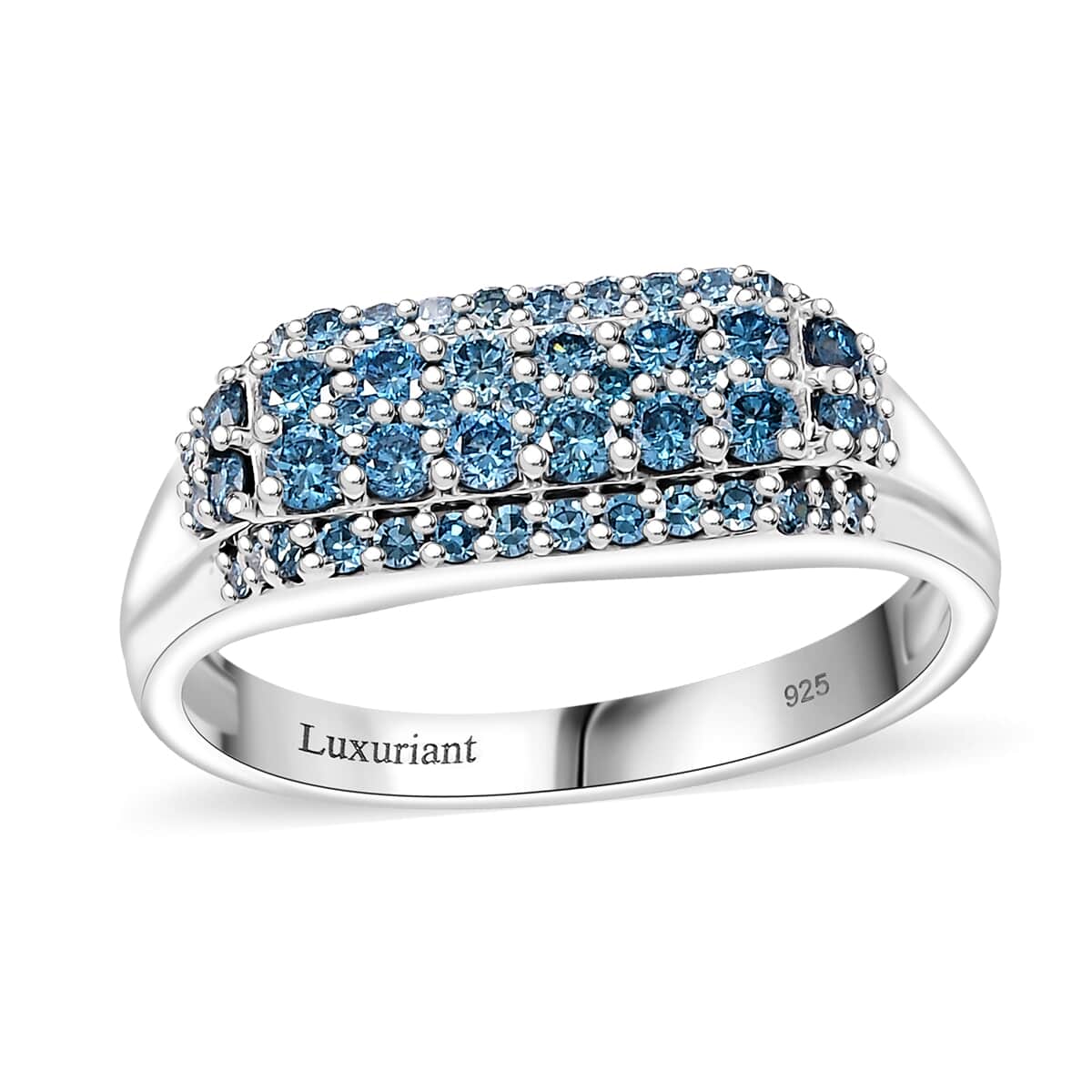 Luxuriant Lab Grown Blue Diamond VS 1.00 ctw Men's Ring in Rhodium Over Sterling Silver (Size 10.0) image number 0