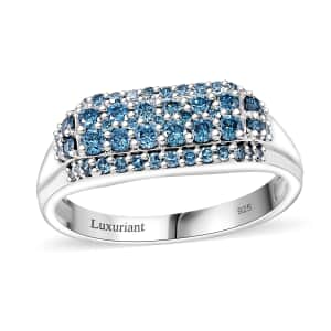 Luxuriant Lab Grown Blue Diamond VS 1.00 ctw Men's Ring in Rhodium Over Sterling Silver (Size 10.0)